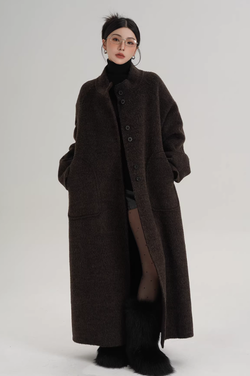 Mock Neck Long Coat