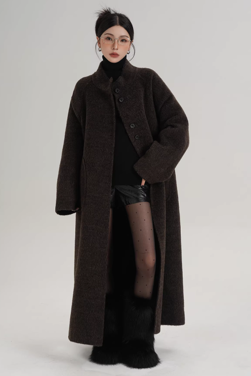 Mock Neck Long Coat
