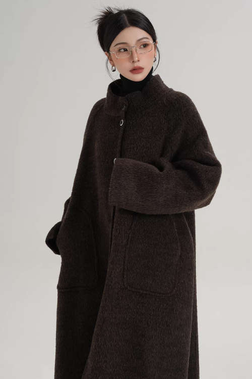 Mock Neck Long Coat