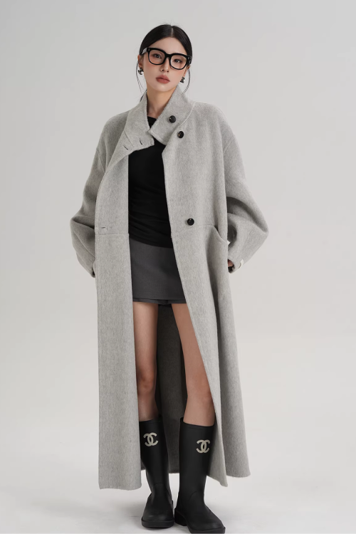 Mock Neck Long Coat