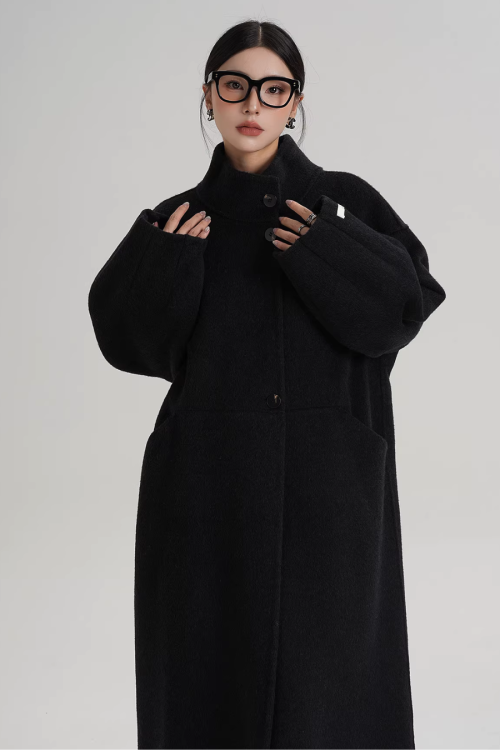 Mock Neck Long Coat