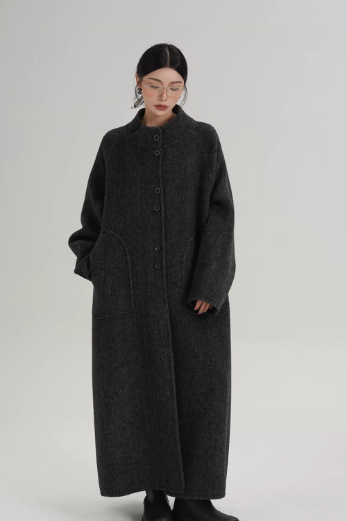 Mock Neck Long Coat