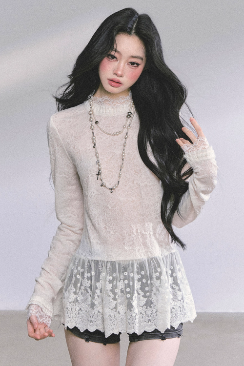 Mock neck Long Sleeve Hollow Top