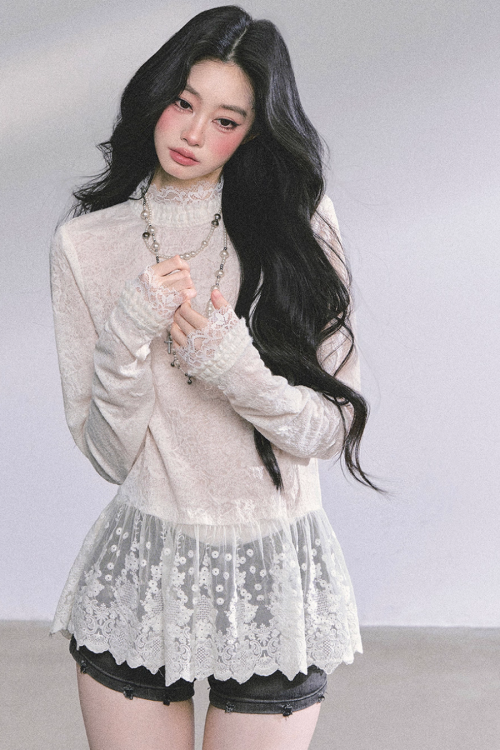 Mock neck Long Sleeve Hollow Top