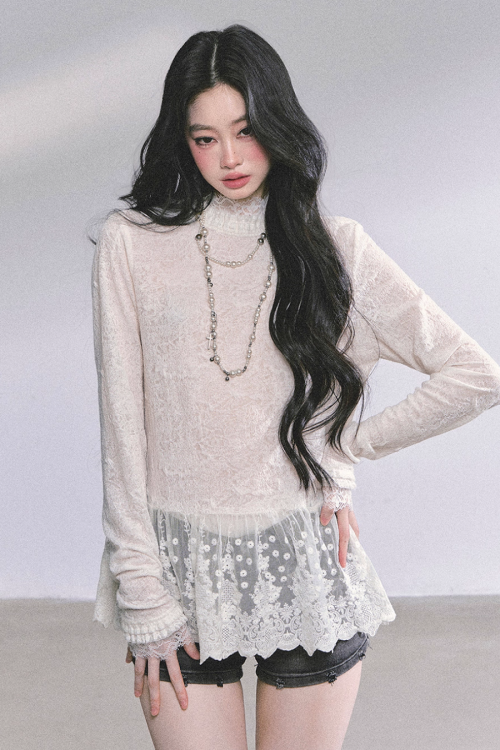 Mock neck Long Sleeve Hollow Top