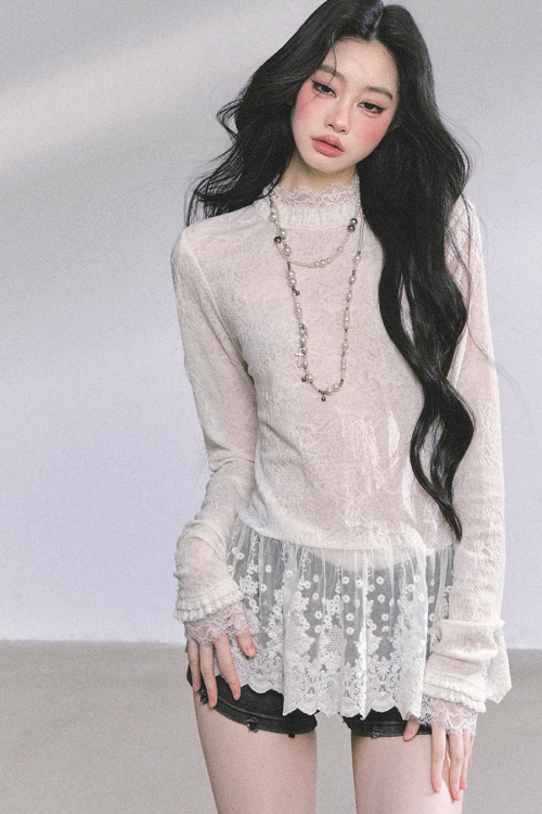 Mock neck Long Sleeve Hollow Top