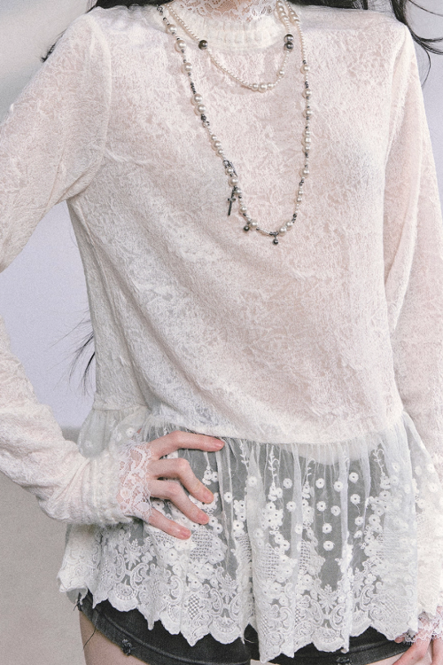 Mock neck Long Sleeve Hollow Top