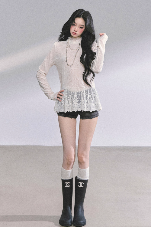 Mock neck Long Sleeve Hollow Top