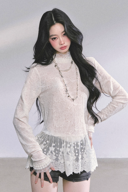 Mock neck Long Sleeve Hollow Top