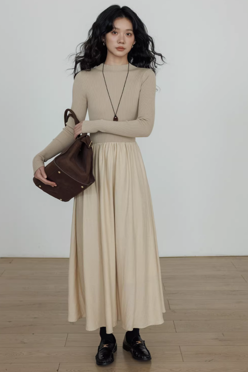 Mock Neck Top Docking Flare Skirt