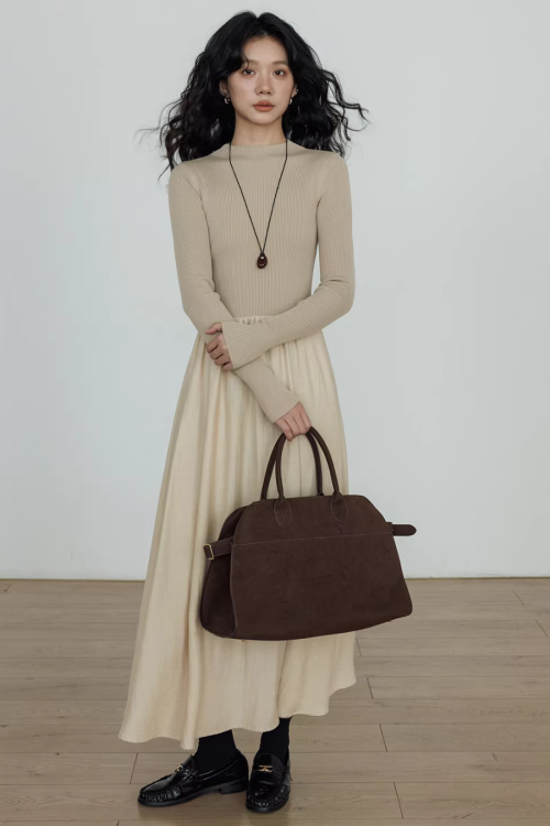 Mock Neck Top Docking Flare Skirt