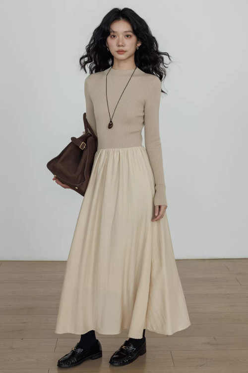 Mock Neck Top Docking Flare Skirt