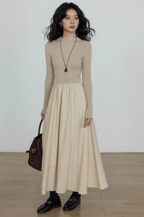 Mock Neck Top Docking Flare Skirt