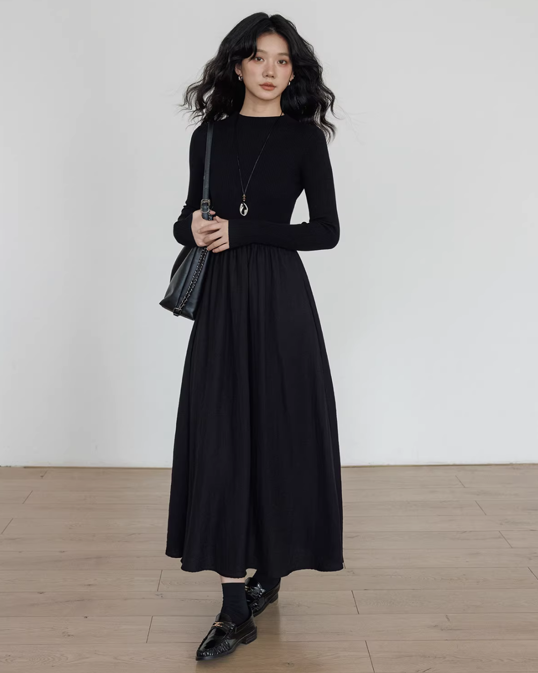 Mock Neck Top Docking Flare Skirt Mock Neck Top Docking Flare Skirt