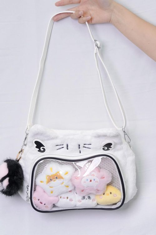 Multicolored Kawaii Ita Shoulder Bag with Clear Window for Plushies and Pins