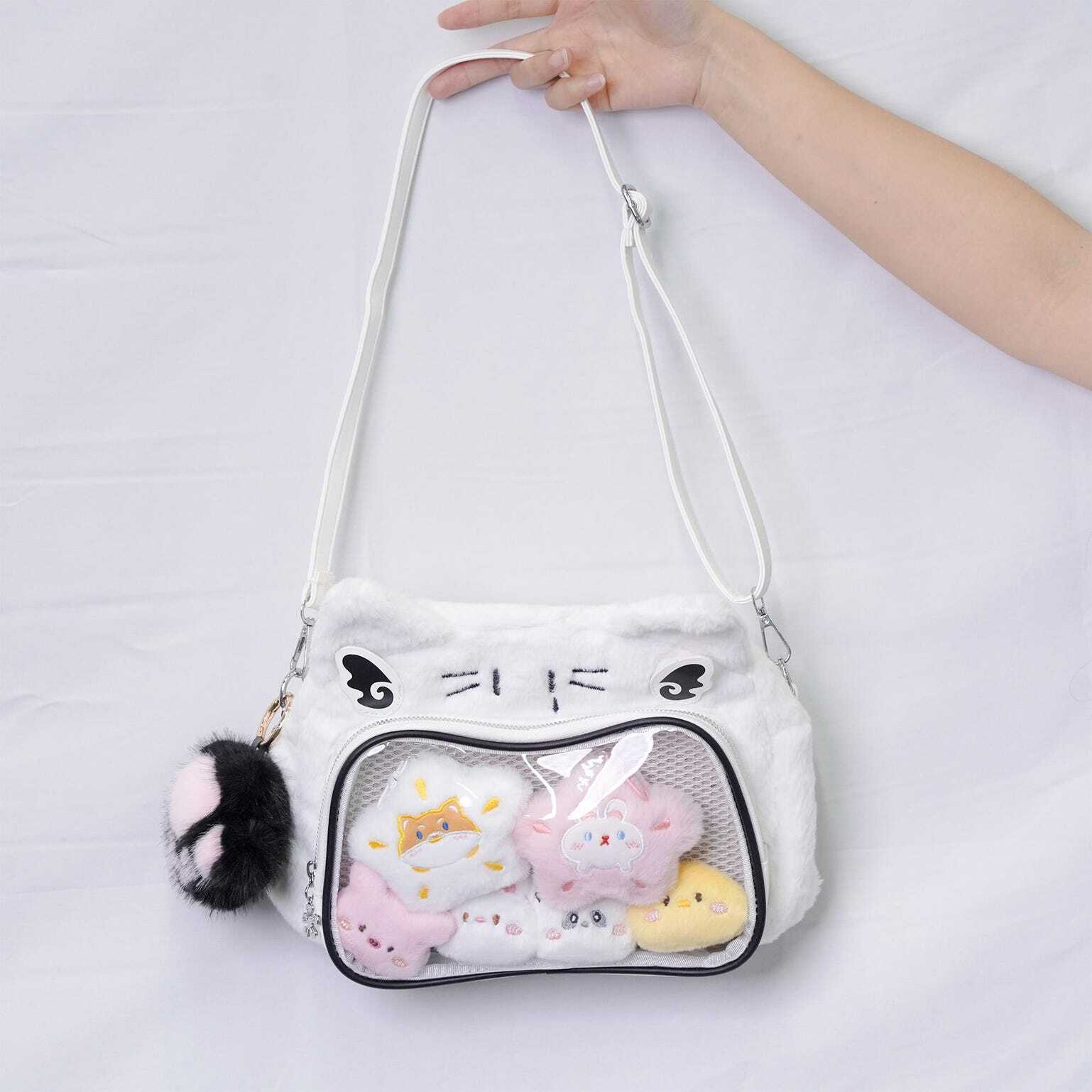 Multicolored Kawaii Ita Shoulder Bag with Clear Window for Plushies and Pins Multicolored Kawaii Ita Shoulder Bag with Clear Window for Plushies and Pins