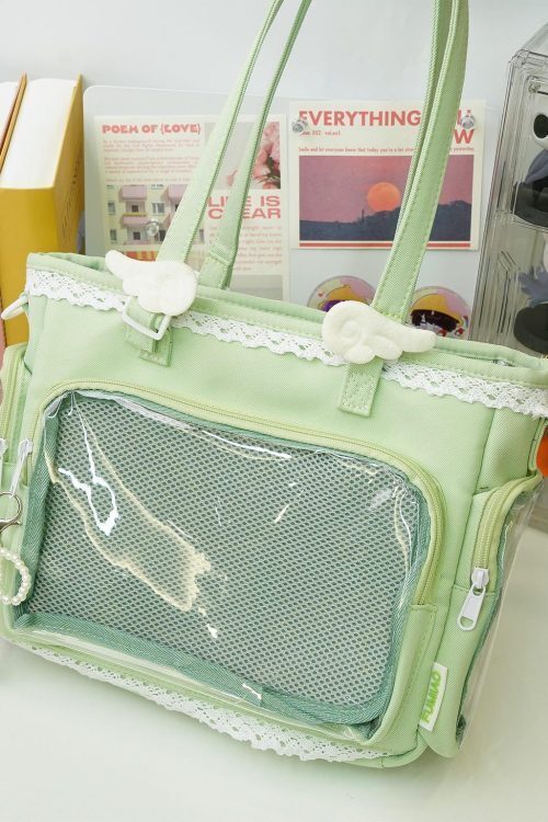 Multicolored Kawaii Ita Shoulder Bag with Clear Window for Plushies and Pins