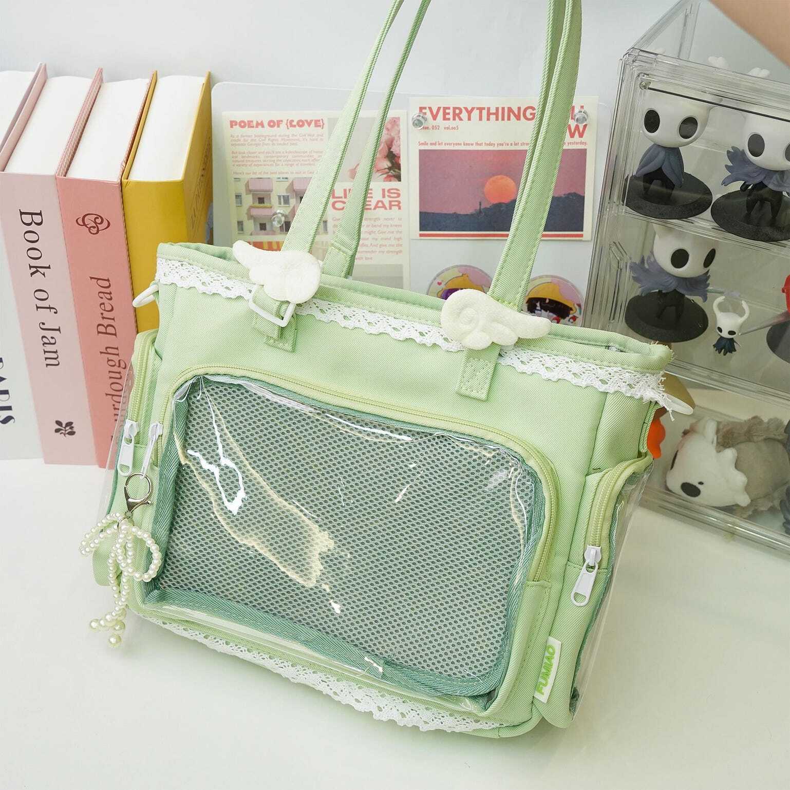 Multicolored Kawaii Ita Shoulder Bag with Clear Window for Plushies and Pins Multicolored Kawaii Ita Shoulder Bag with Clear Window for Plushies and Pins