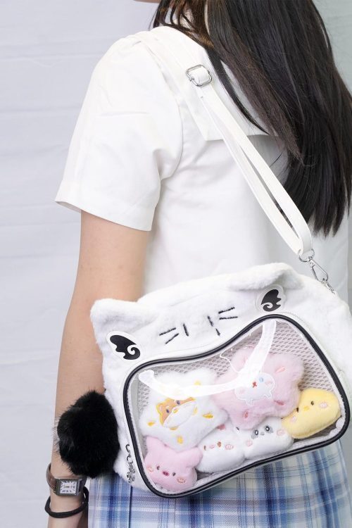 Multicolored Kawaii Ita Shoulder Bag with Clear Window for Plushies and Pins