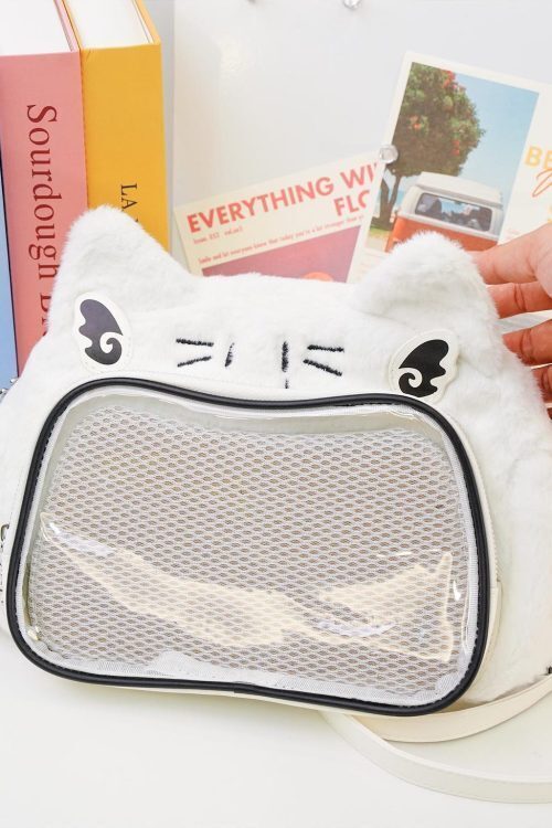 Multicolored Kawaii Ita Shoulder Bag with Clear Window for Plushies and Pins