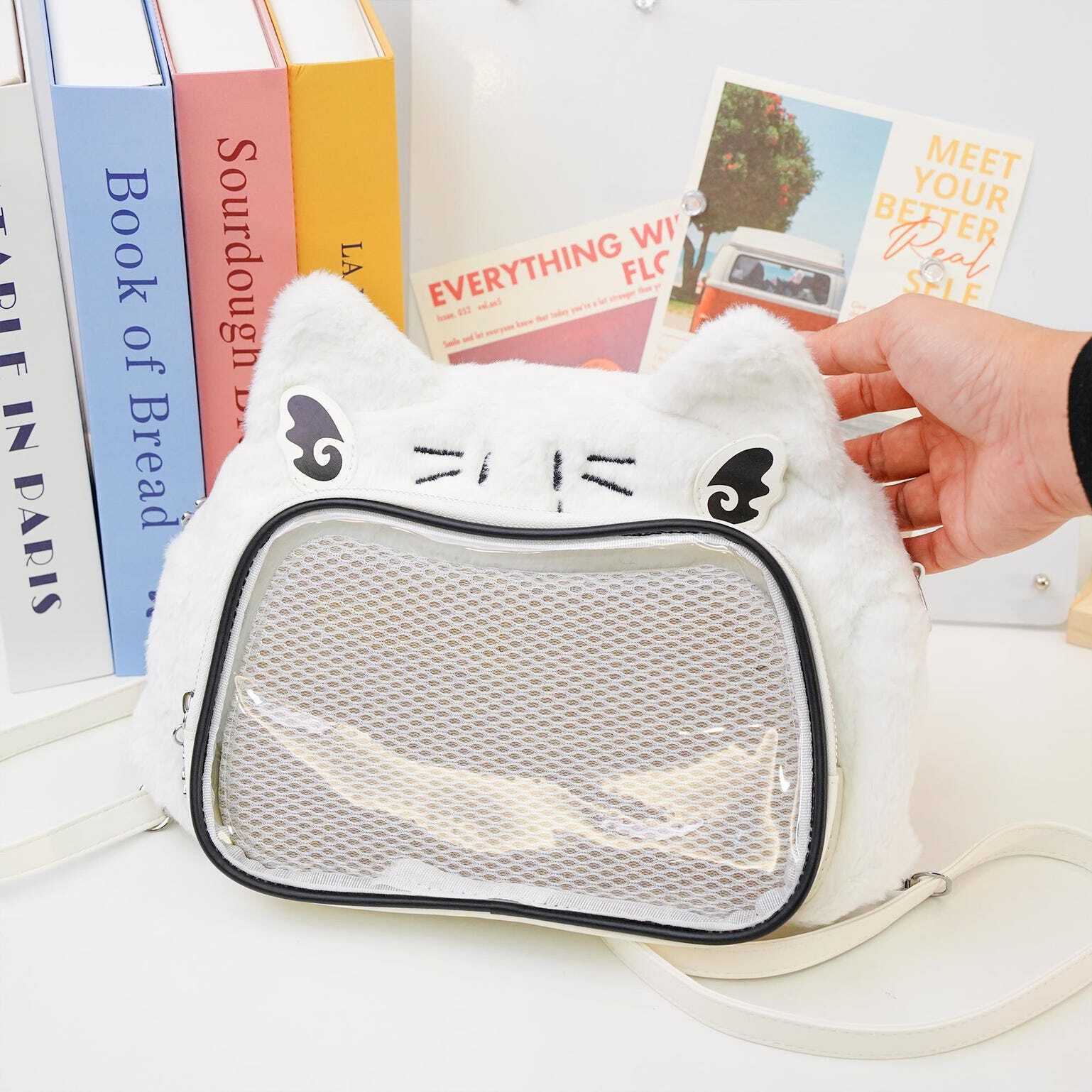 Multicolored Kawaii Ita Shoulder Bag with Clear Window for Plushies and Pins Multicolored Kawaii Ita Shoulder Bag with Clear Window for Plushies and Pins
