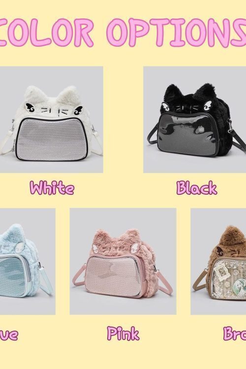Multicolored Kawaii Ita Shoulder Bag with Clear Window for Plushies and Pins