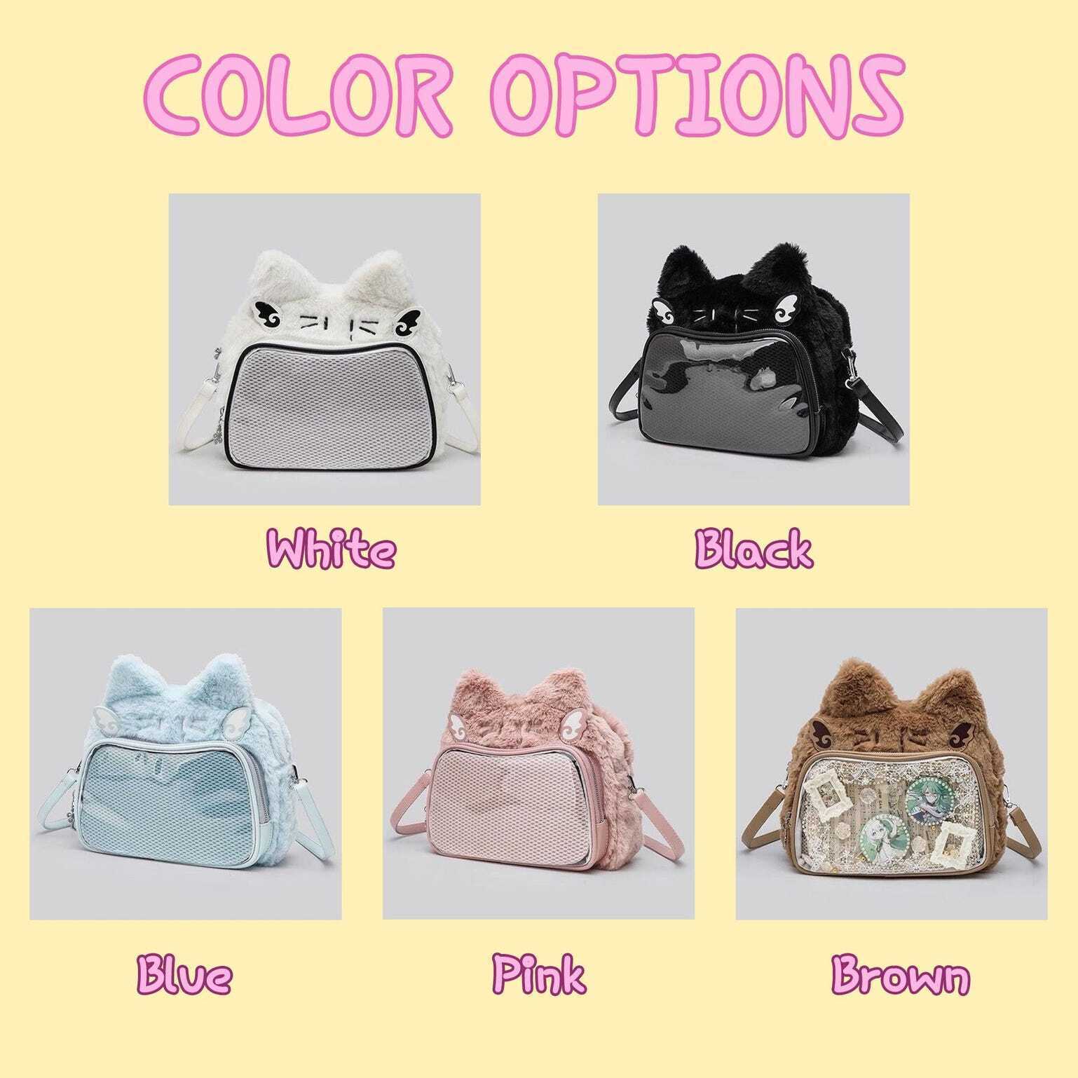 Multicolored Kawaii Ita Shoulder Bag with Clear Window for Plushies and Pins Multicolored Kawaii Ita Shoulder Bag with Clear Window for Plushies and Pins