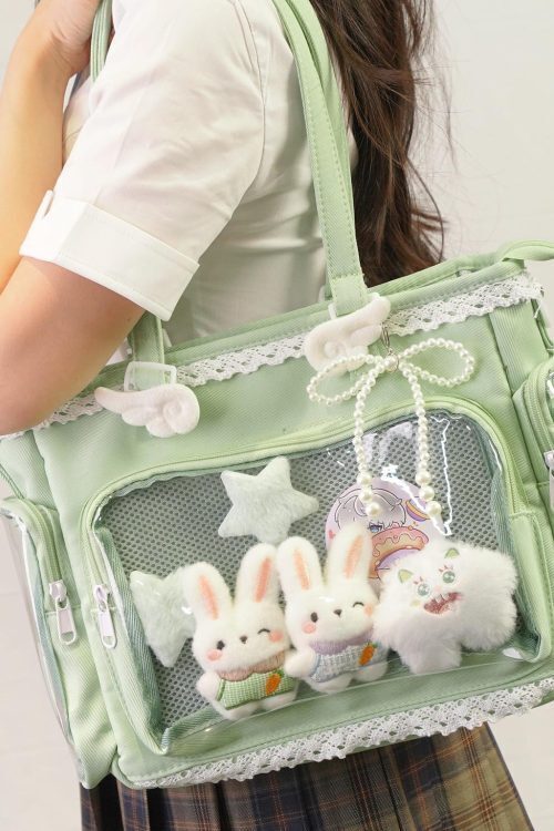 Multicolored Kawaii Ita Shoulder Bag with Clear Window for Plushies and Pins