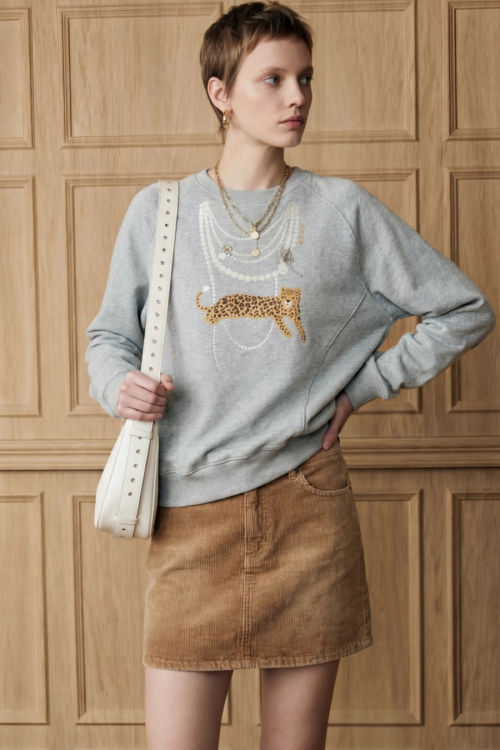 Necklace Design Knit Top / Denim Belt Skirt