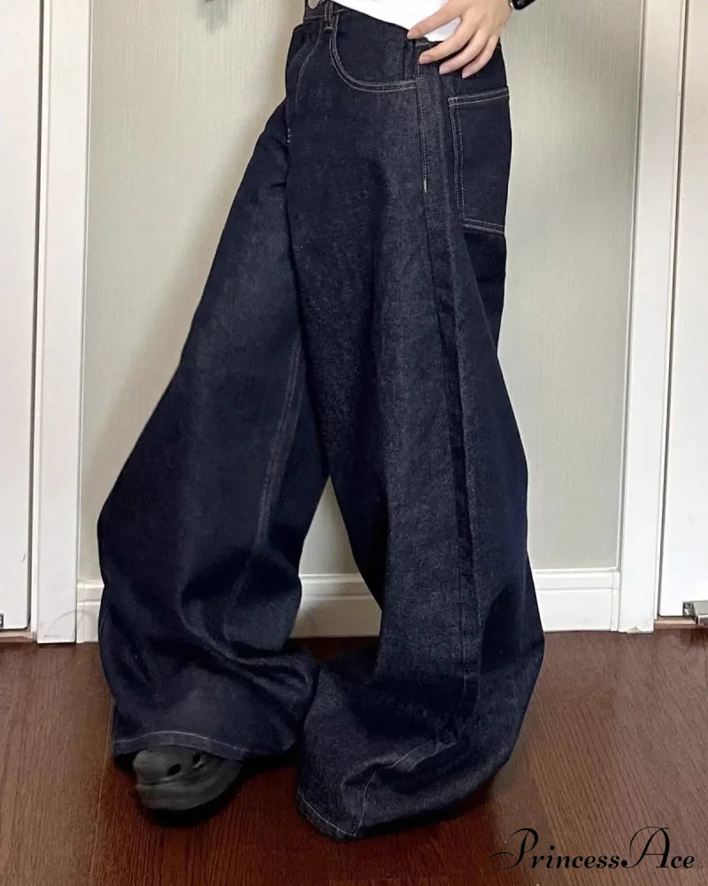 New American Women Black High Street Vibe Wide-Leg Autumn Winter Men And Women Washed Loose Straight Pants Jeans New American Women Black High Street Vibe Wide-Leg Autumn Winter Men And Women Washed Loose Straight Pants Jeans