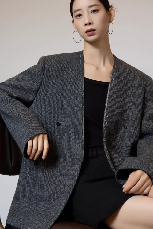 No Collar Short Coat