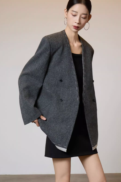 No Collar Short Coat