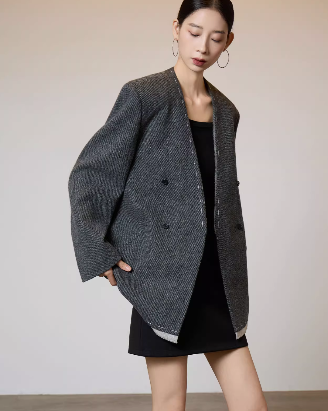 No Collar Short Coat No Collar Short Coat