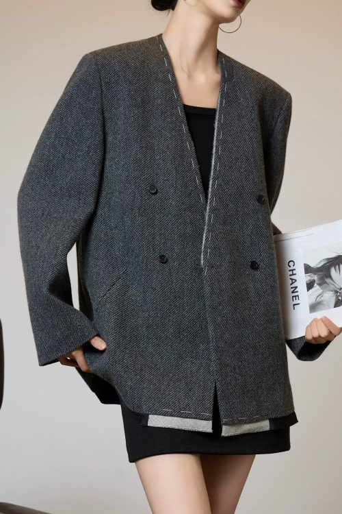 No Collar Short Coat