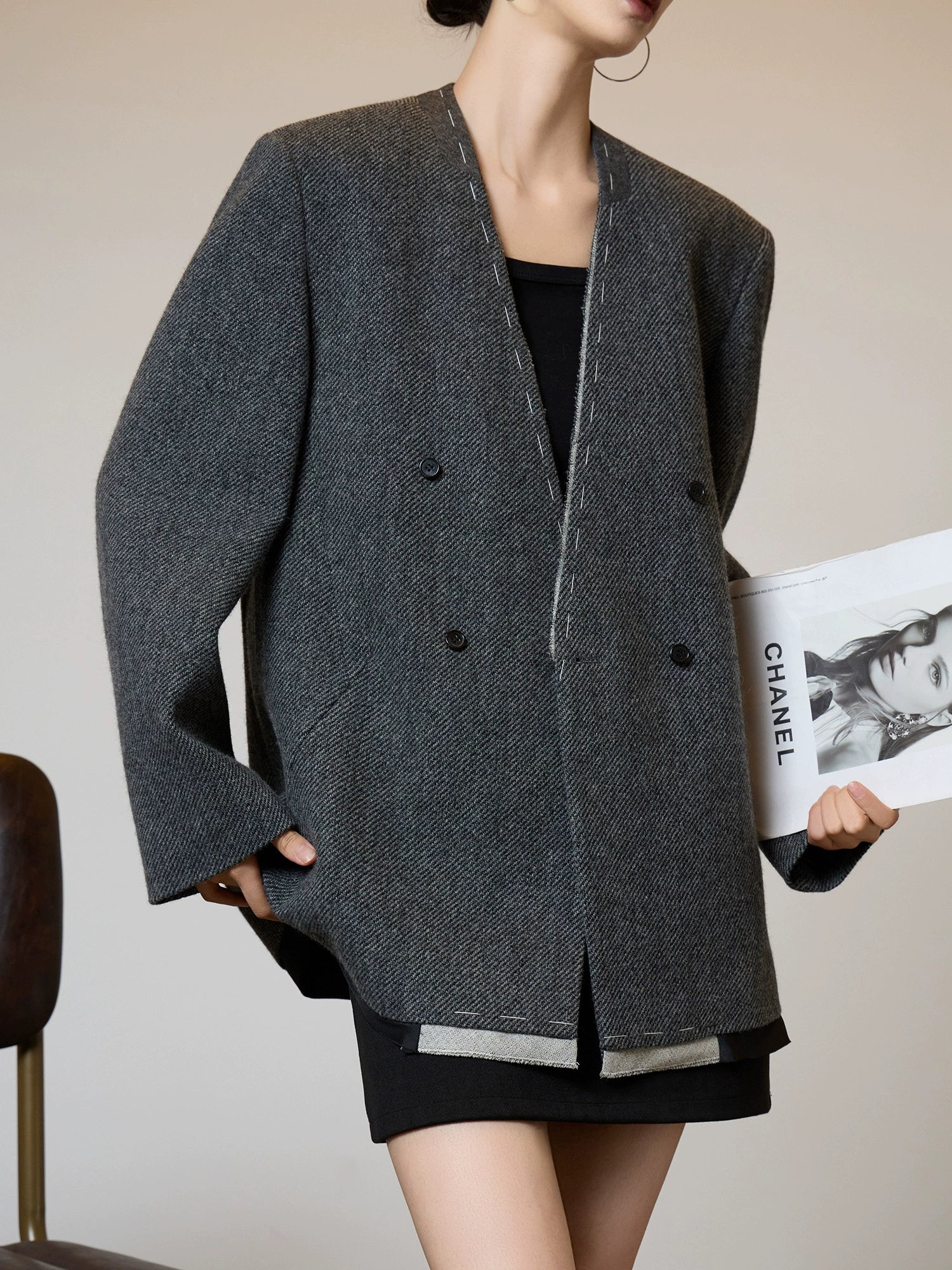 No Collar Short Coat No Collar Short Coat