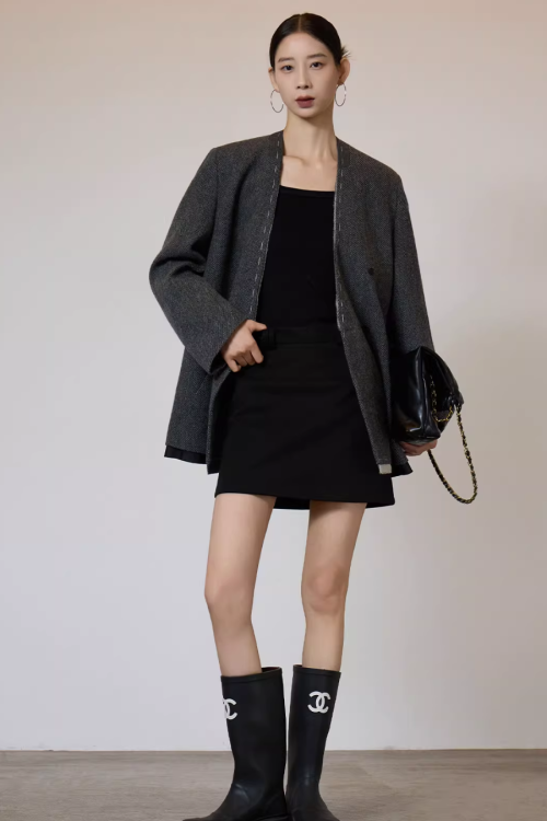 No Collar Short Coat