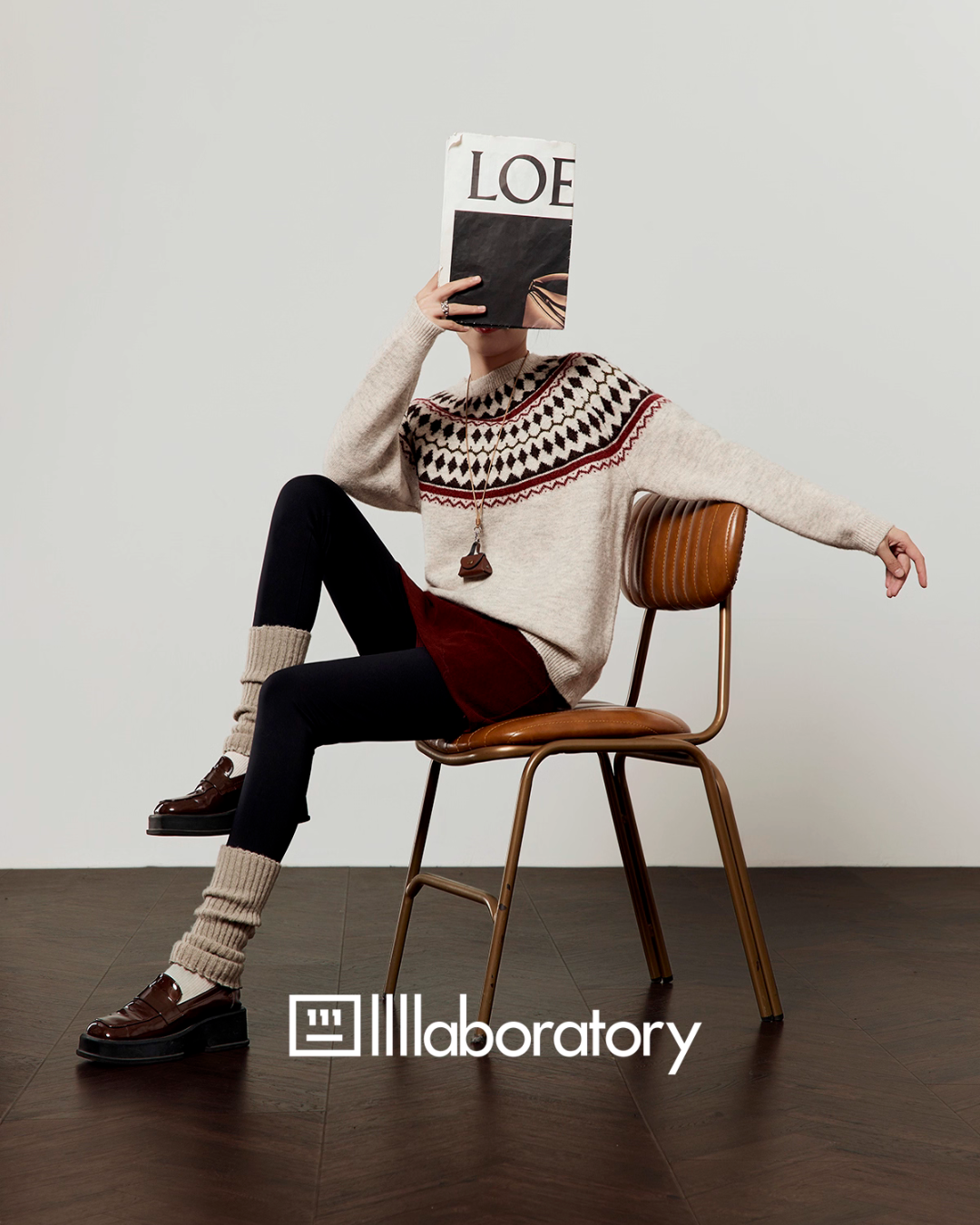 Nordic Crew Neck Knit / Suede Mini Skirt Nordic Crew Neck Knit / Suede Mini Skirt