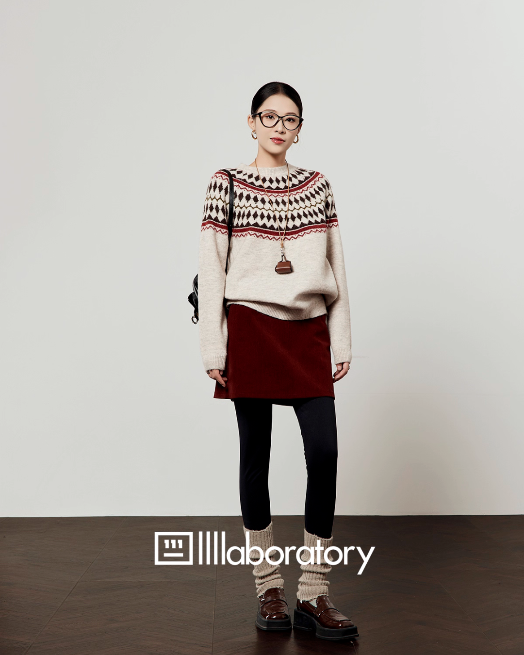 Nordic Crew Neck Knit / Suede Mini Skirt Nordic Crew Neck Knit / Suede Mini Skirt