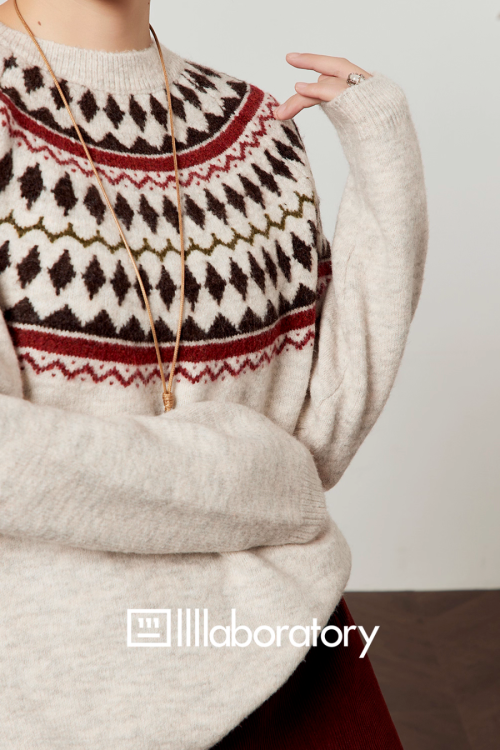 Nordic Crew Neck Knit / Suede Mini Skirt