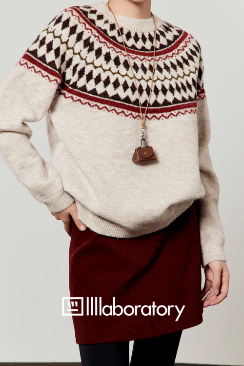 Nordic Crew Neck Knit / Suede Mini Skirt