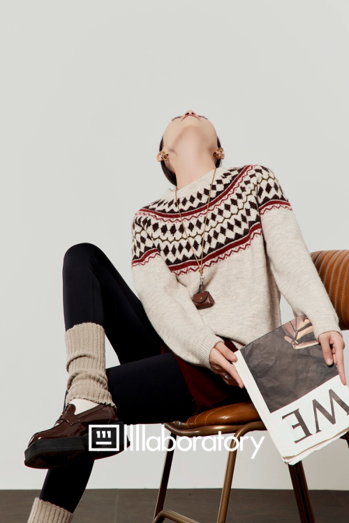 Nordic Crew Neck Knit / Suede Mini Skirt