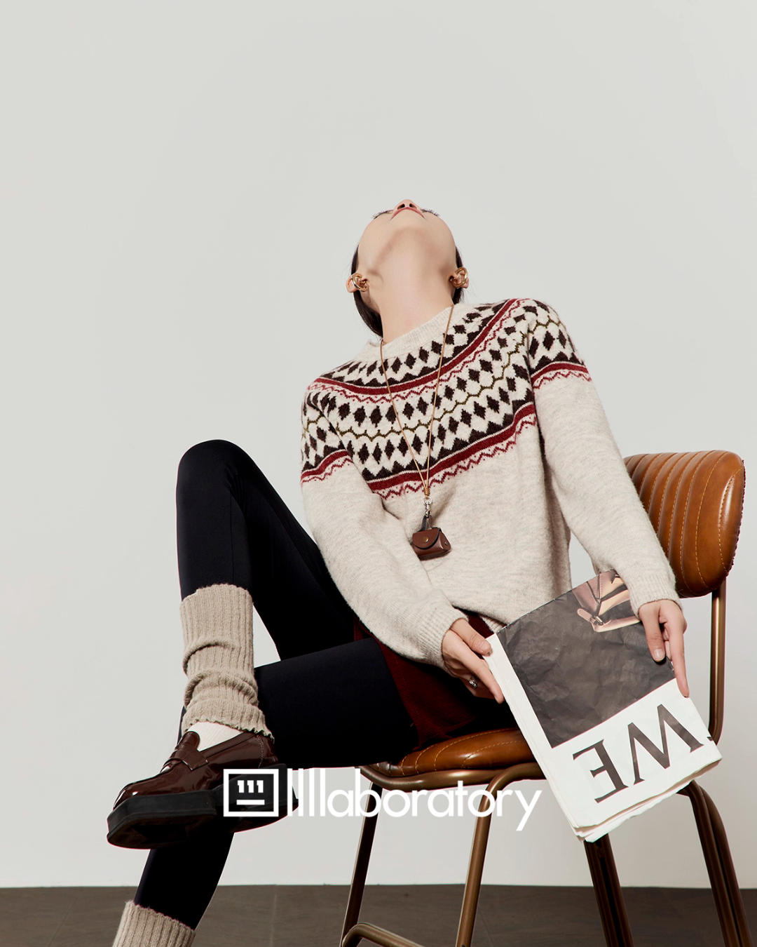 Nordic Crew Neck Knit / Suede Mini Skirt Nordic Crew Neck Knit / Suede Mini Skirt