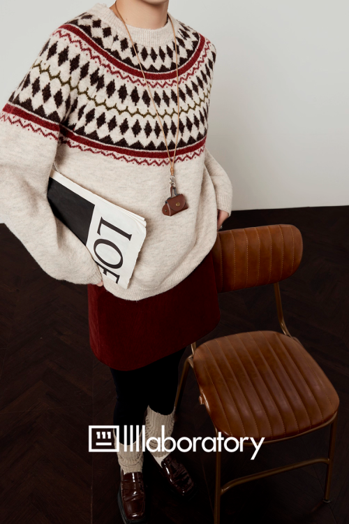 Nordic Crew Neck Knit / Suede Mini Skirt