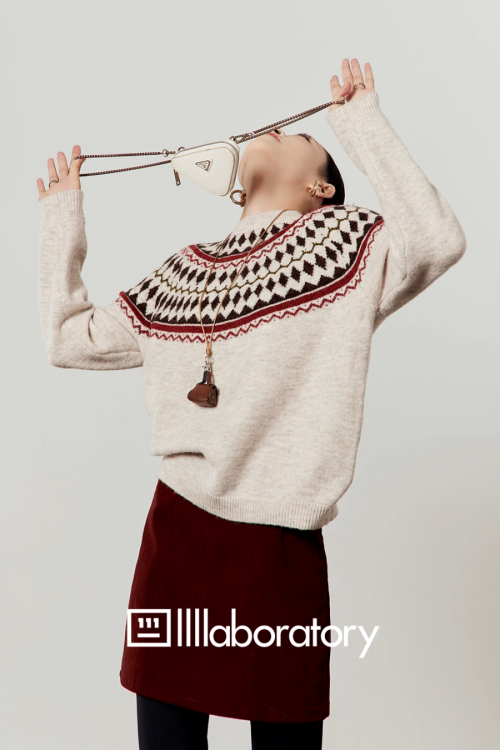 Nordic Crew Neck Knit / Suede Mini Skirt