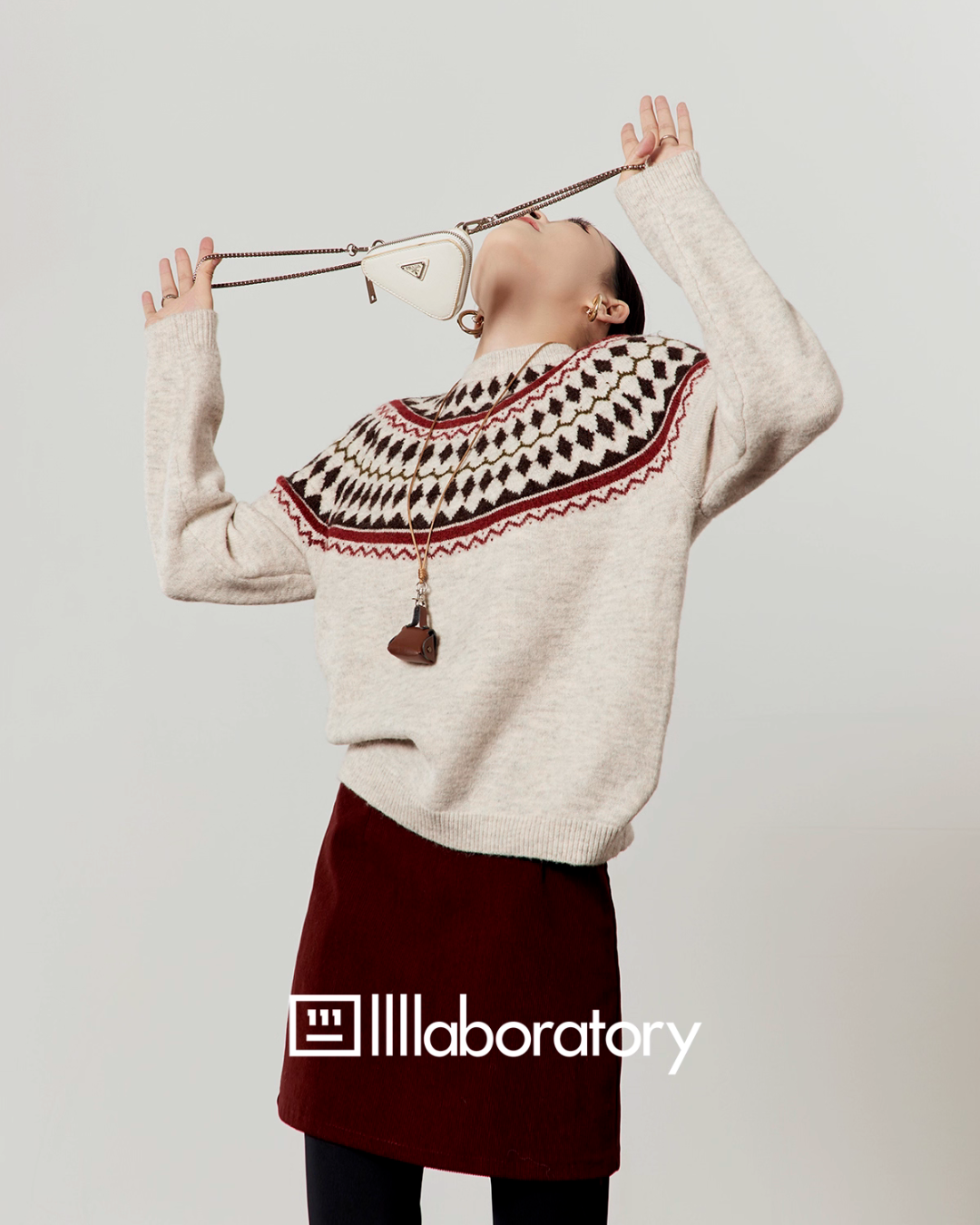 Nordic Crew Neck Knit / Suede Mini Skirt Nordic Crew Neck Knit / Suede Mini Skirt