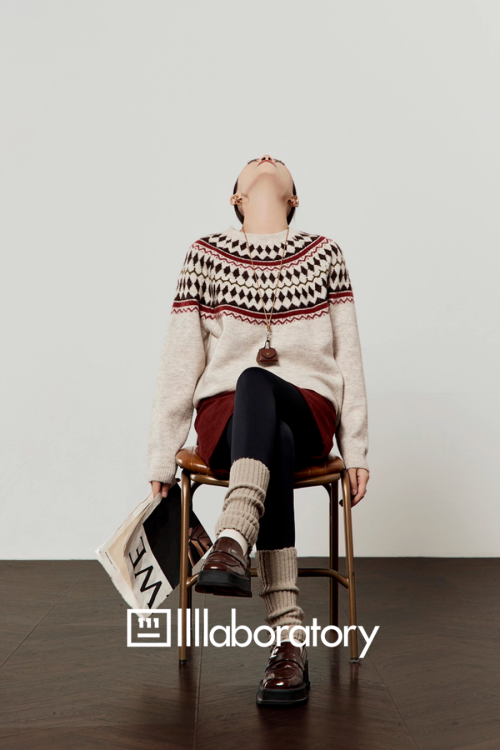 Nordic Crew Neck Knit / Suede Mini Skirt