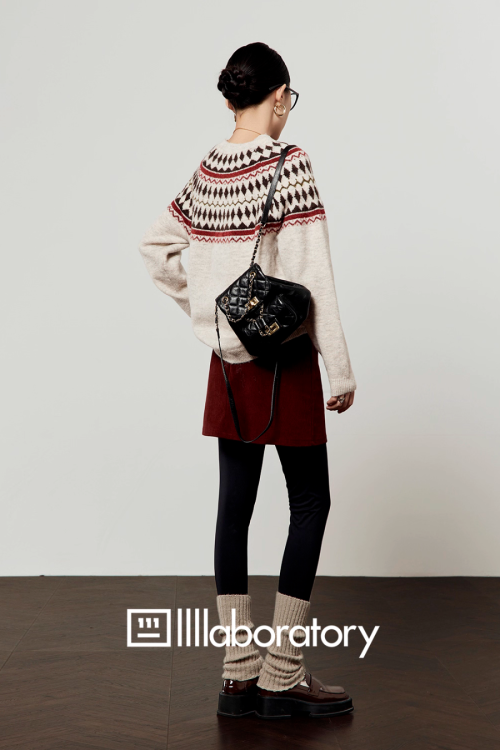 Nordic Crew Neck Knit / Suede Mini Skirt