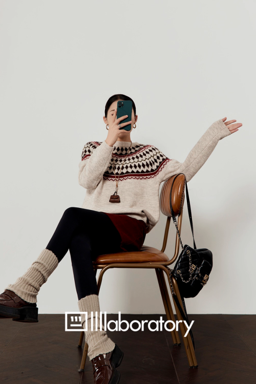 Nordic Crew Neck Knit / Suede Mini Skirt