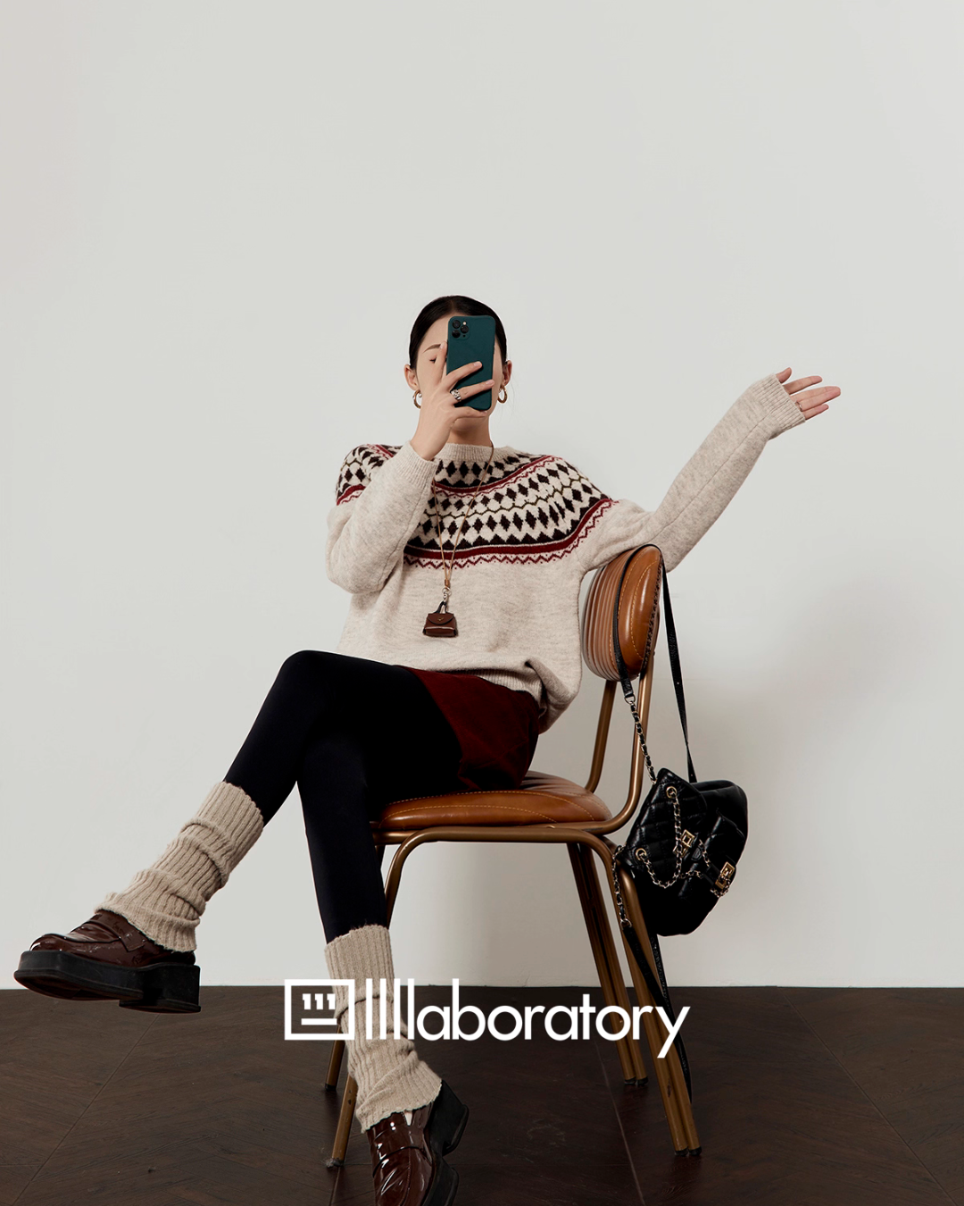 Nordic Crew Neck Knit / Suede Mini Skirt Nordic Crew Neck Knit / Suede Mini Skirt