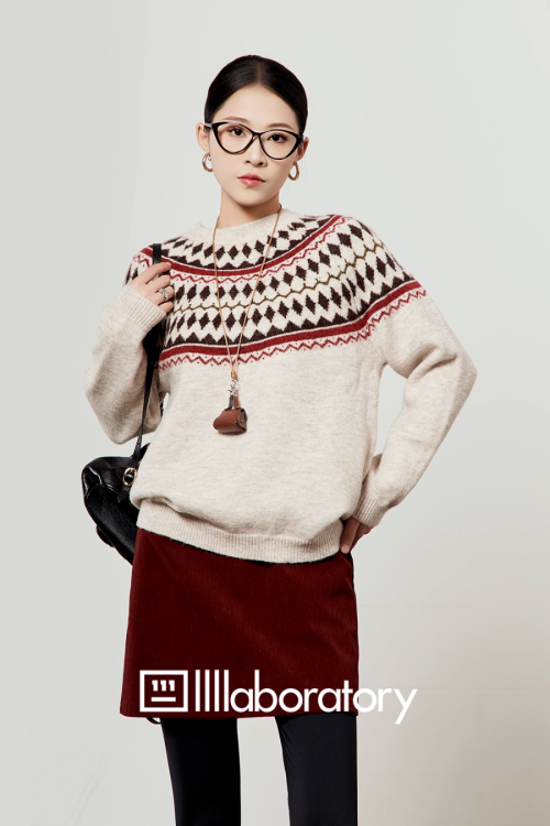 Nordic Crew Neck Knit / Suede Mini Skirt